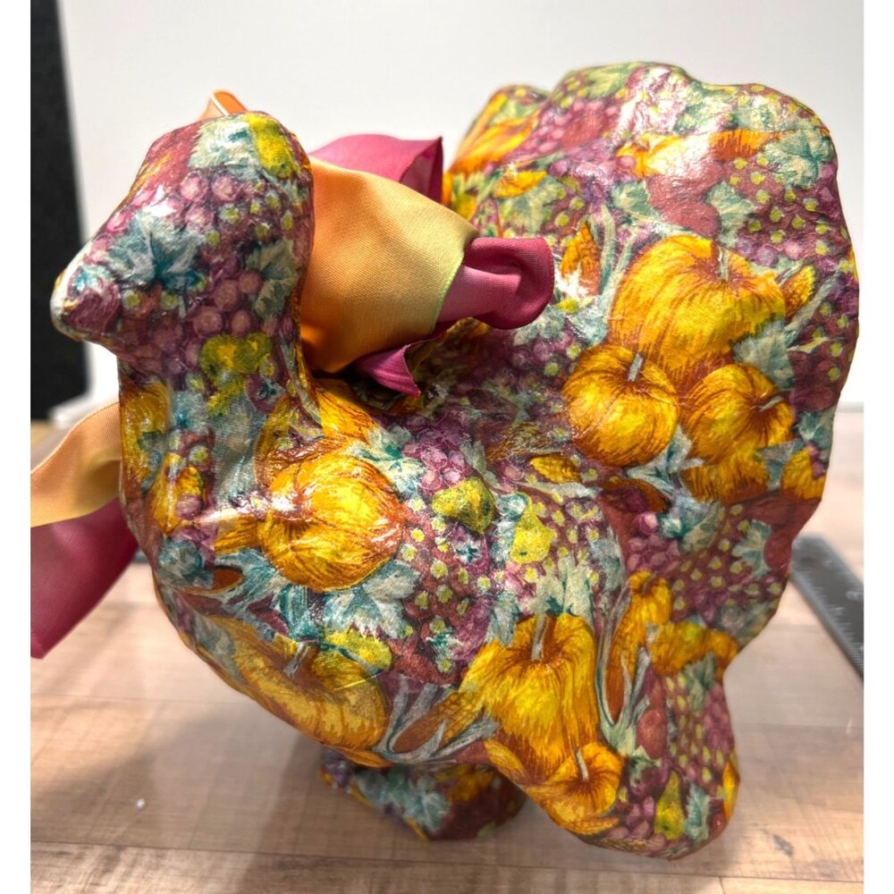 Decoupage Thanksgiving Turkey Figurine With Harvest Design